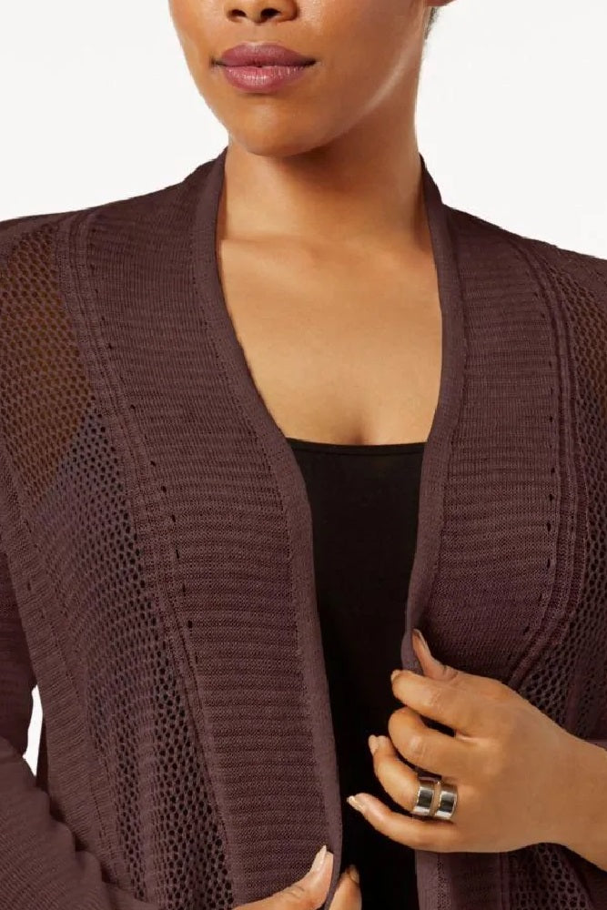 Cardigan Alfani Feminino Petite com Ponto Misto e Frente Aberta, Marrom, Tamanho PS