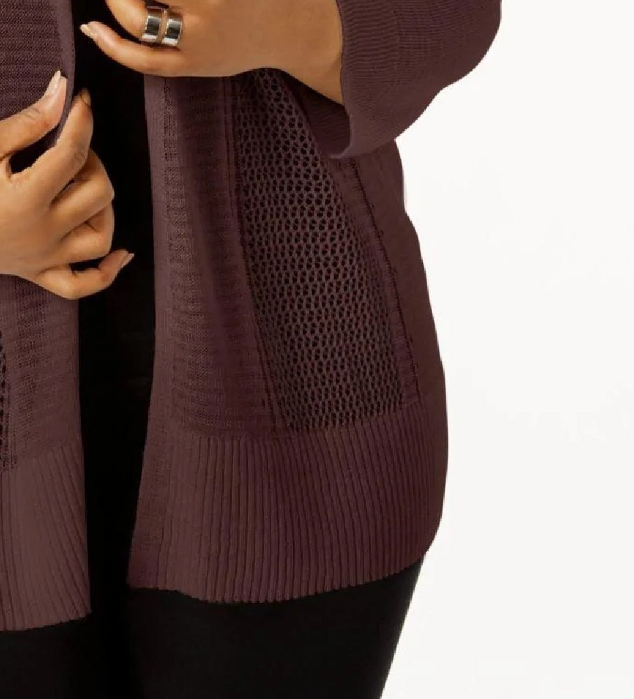 Cardigan Alfani Feminino Petite com Ponto Misto e Frente Aberta, Marrom, Tamanho PS