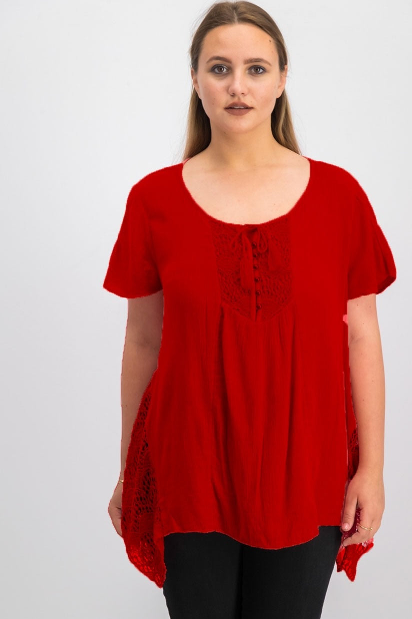 Top feminino de crochê com bainha de lenço, tamanho P, vermelho, estilo &amp; co