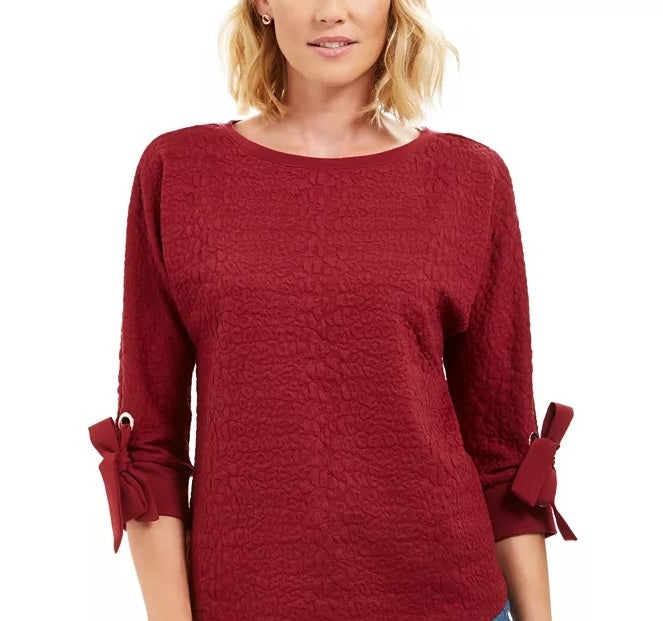 Top texturizado com punho de gravata feminino Charter Club, vermelho, tamanho X-S