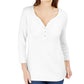 Karen Scott Top Henley de Algodão Feminino Branco Tamanho Grande