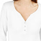 Karen Scott Top Henley de Algodão Feminino Branco Tamanho Grande