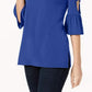 Blusa feminina JM Collection com recorte e babados, azul, tamanho extragrande