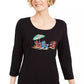 Karen Scott Blusa Feminina Manga 3/4 Enfeitada Preta Tamanho P
