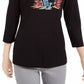 Karen Scott Blusa Feminina Manga 3/4 Enfeitada Preta Tamanho P