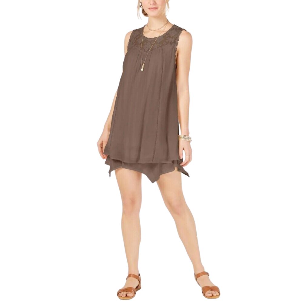 Vestido feminino estilo &amp; co, com bainha em A e renda, marrom, tamanho extragrande