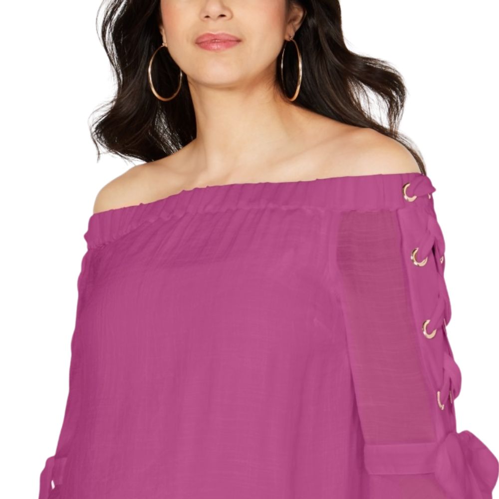 Thalia Sodi Top de ombro caído com cadarço feminino rosa tamanho pequeno