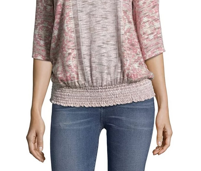 Blusa feminina John Paul Richard com estampa de listras e bainha rosa, tamanho pequeno