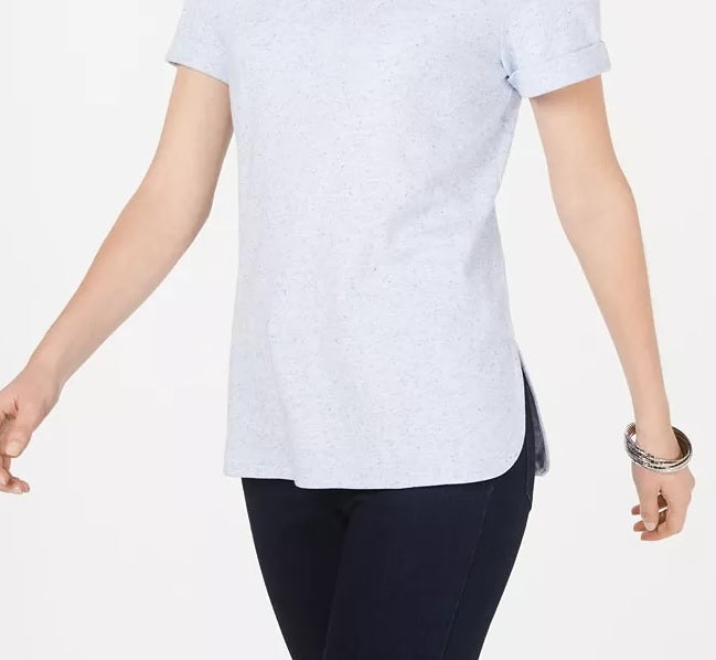 Karen Scott Blusa feminina de manga curta com bainha curta, branca, tamanho XX-G