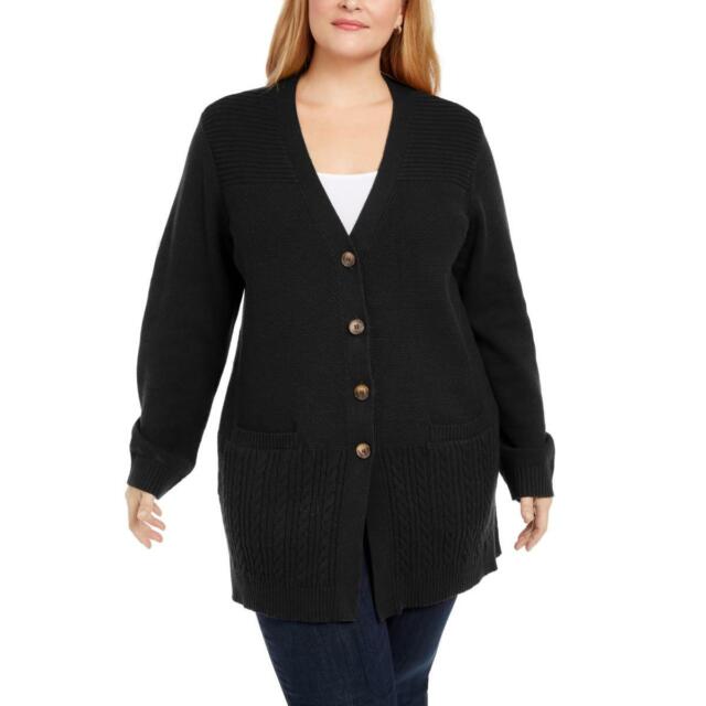Karen Scott Cardigan Feminino com Botões Frontais e Pontos Mistos, Preto, Tamanho XS