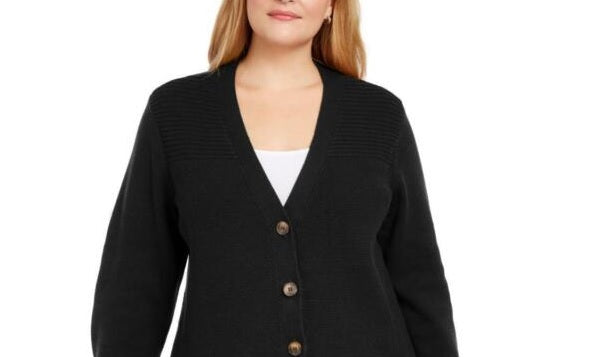 Karen Scott Cardigan Feminino com Botões Frontais e Pontos Mistos, Preto, Tamanho XS