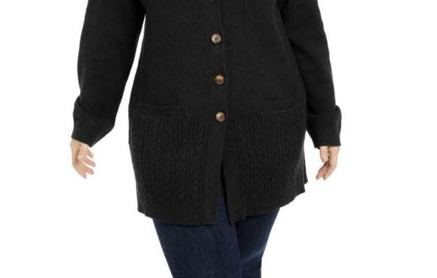 Karen Scott Cardigan Feminino com Botões Frontais e Pontos Mistos, Preto, Tamanho XS