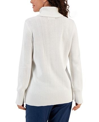 Suéter feminino de tricô com gola alta Charter Club, branco, tamanho pequeno GG
