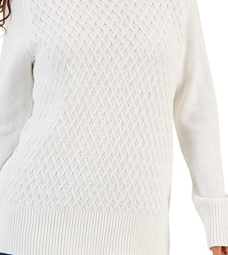 Suéter feminino de tricô com gola alta Charter Club, branco, tamanho pequeno GG
