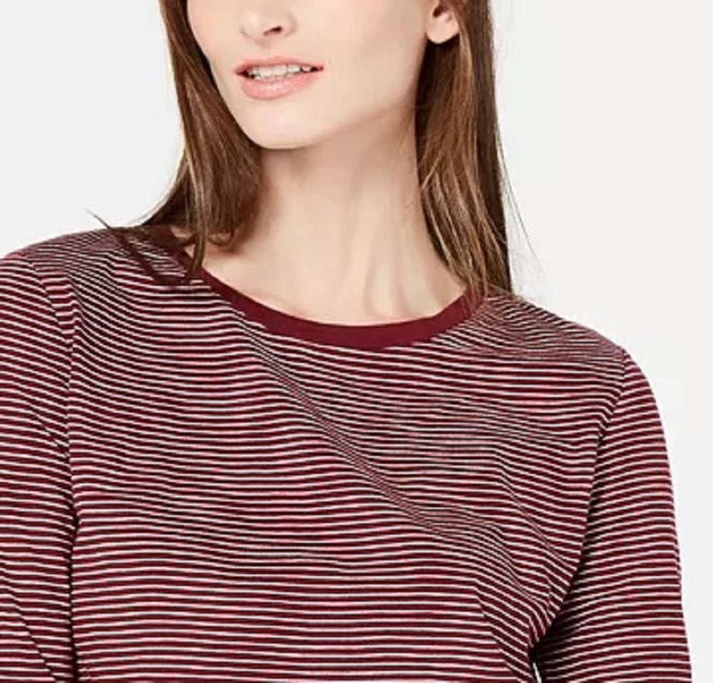 Camisa listrada feminina Maison Jules com manga 3/4, vermelha, tamanho XX-G
