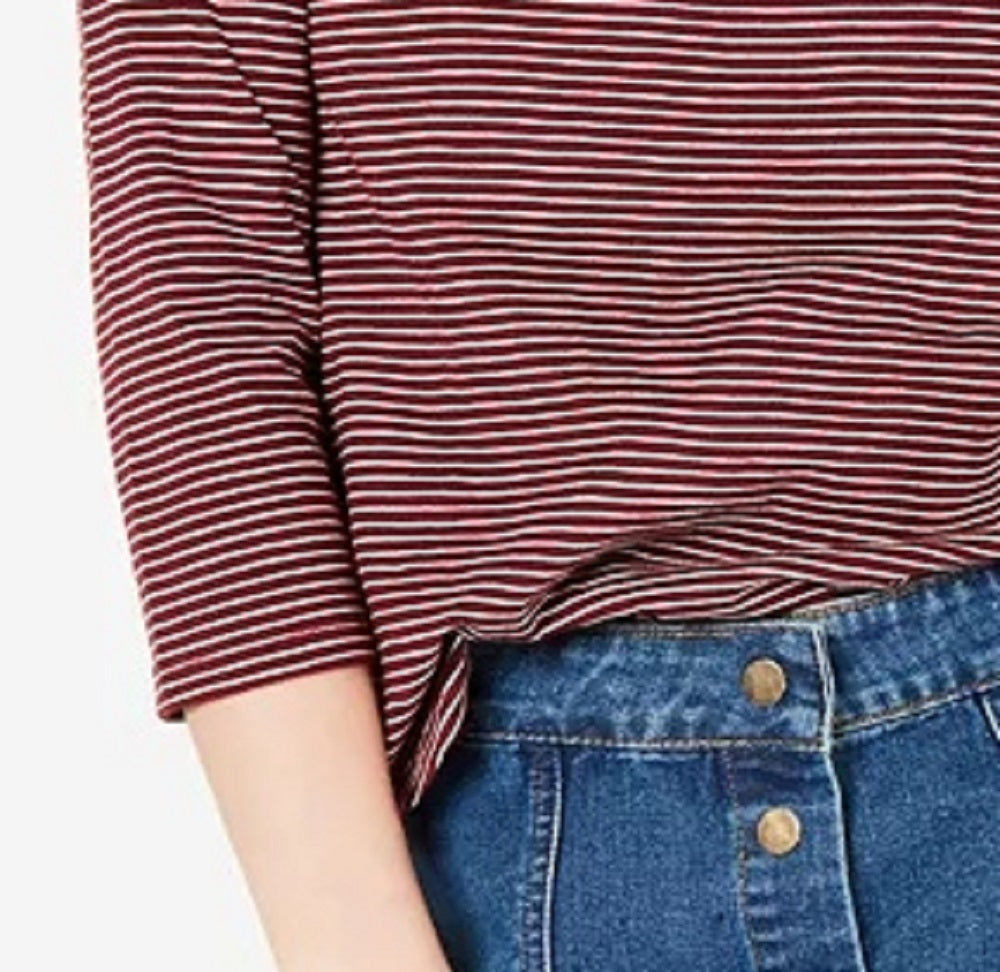 Camisa listrada feminina Maison Jules com manga 3/4, vermelha, tamanho XX-G