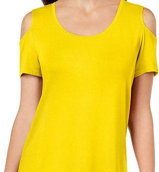 JM Collection Blusa feminina com ombros descobertos, amarela, tamanho pequeno G