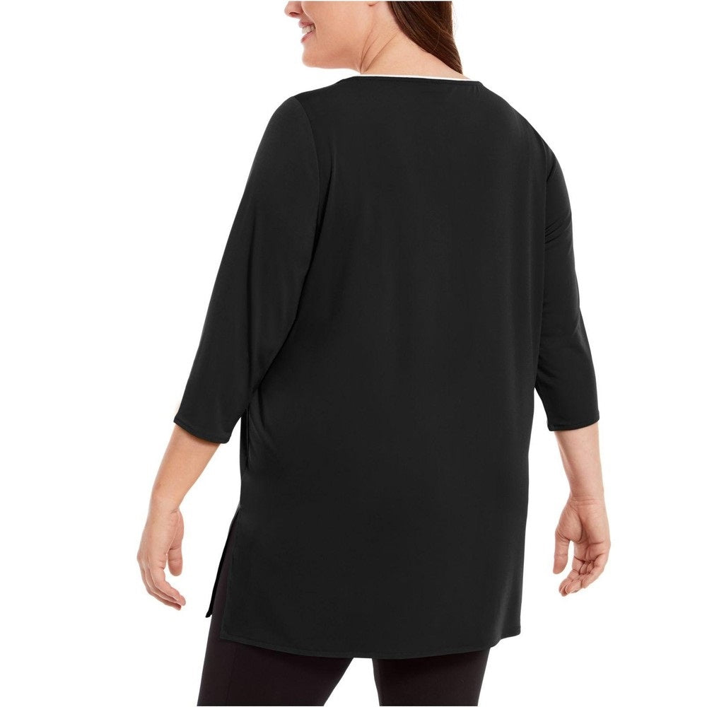 Túnica Alfani Plus Size Feminina Listrada Contrastante Preta Tamanho 3X