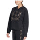 Moletom com capuz curto feminino DKNY Sport Metallic-Logo, preto, tamanho médio