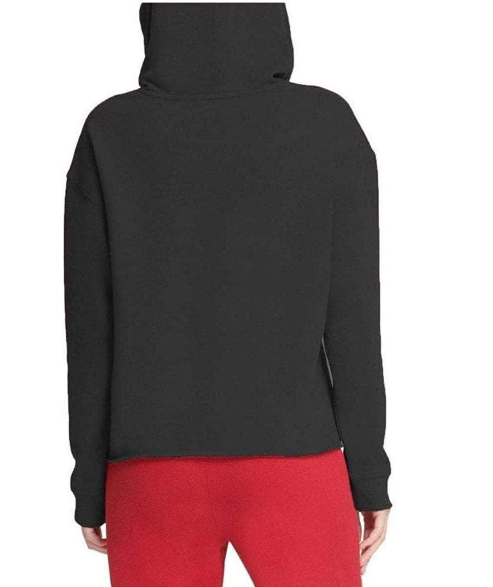 Moletom com capuz curto feminino DKNY Sport Metallic-Logo, preto, tamanho médio
