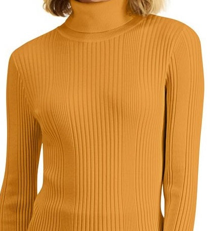JM Collection Suéter feminino de gola alta com mangas tachinhas mostarda tamanho G