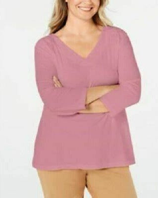 Karen Scott Top feminino de algodão com decote em V e ilhós, tamanho rosa - PS