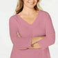 Karen Scott Top feminino de algodão com decote em V e ilhós, tamanho rosa - PS