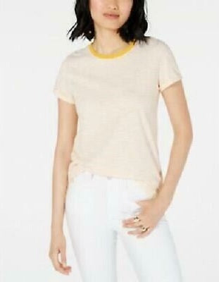 Camiseta feminina Maison Jules com decote redondo e manga curta, amarela, tamanho extragrande