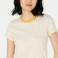 Camiseta feminina Maison Jules com decote redondo e manga curta, amarela, tamanho extragrande