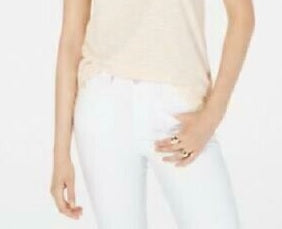 Camiseta feminina Maison Jules com decote redondo e manga curta, amarela, tamanho extragrande