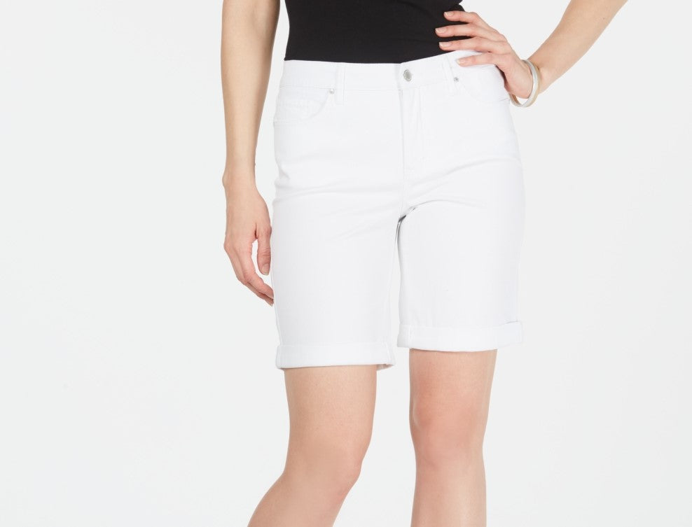 Shorts femininos Charter Club Petite Tummy-Control com punho, branco, tamanho 2 Petite
