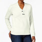 Karen Scott Suéter Henley de Algodão Feminino Pequeno Branco Tamanho PS