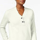 Karen Scott Suéter Henley de Algodão Feminino Pequeno Branco Tamanho PS