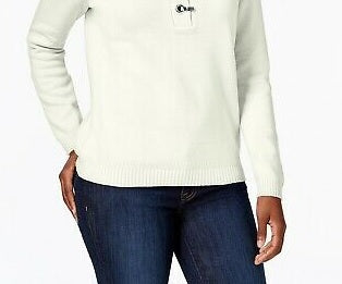 Karen Scott Suéter Henley de Algodão Feminino Pequeno Branco Tamanho PS