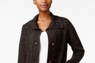 Karen Scott Cardigan Feminino com Botões Frontais e Gola Xale, Preto, Tamanho XXG