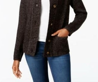 Karen Scott Cardigan Feminino com Botões Frontais e Gola Xale, Preto, Tamanho XXG