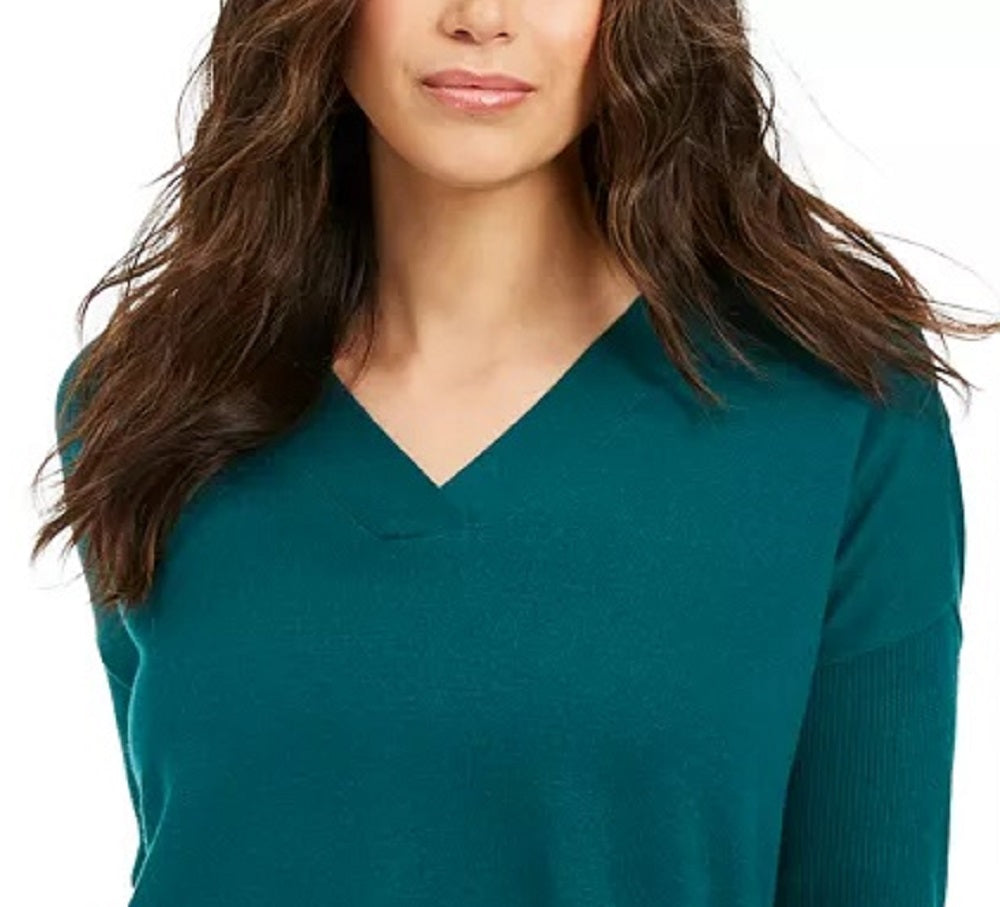 Suéter túnica feminino com decote em V estilo &amp; co, azul, tamanho grande