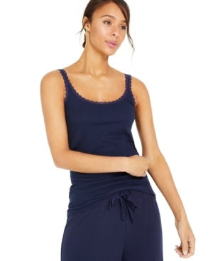 Regata feminina pequena com acabamento em renda Style &amp; Co - Azul, tamanho PL