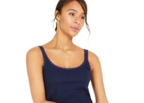 Regata feminina pequena com acabamento em renda Style &amp; Co - Azul, tamanho PL