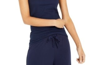 Regata feminina pequena com acabamento em renda Style &amp; Co - Azul, tamanho PL