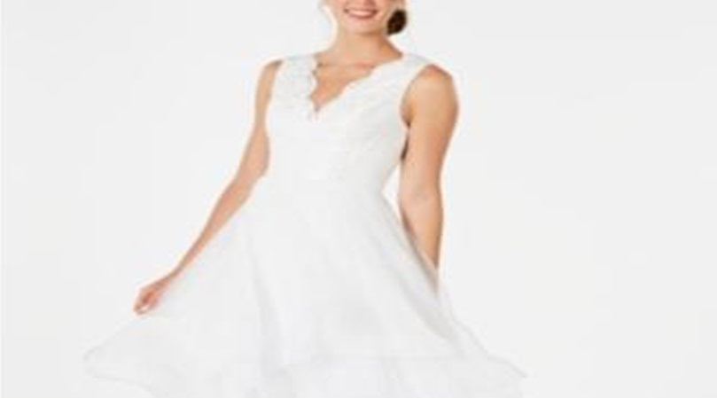 Vestido de festa longo sem mangas e decote em V, branco, tamanho 8, Adrianna Papell