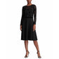 Vestido Ralph Lauren Feminino Bordado Renda Floral Manga Longa Gola Joia Abaixo do Joelho Ajuste Flare Para Usar no Trabalho Preto Tamanho 8