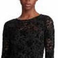 Vestido Ralph Lauren Feminino Bordado Renda Floral Manga Longa Gola Joia Abaixo do Joelho Ajuste Flare Para Usar no Trabalho Preto Tamanho 8