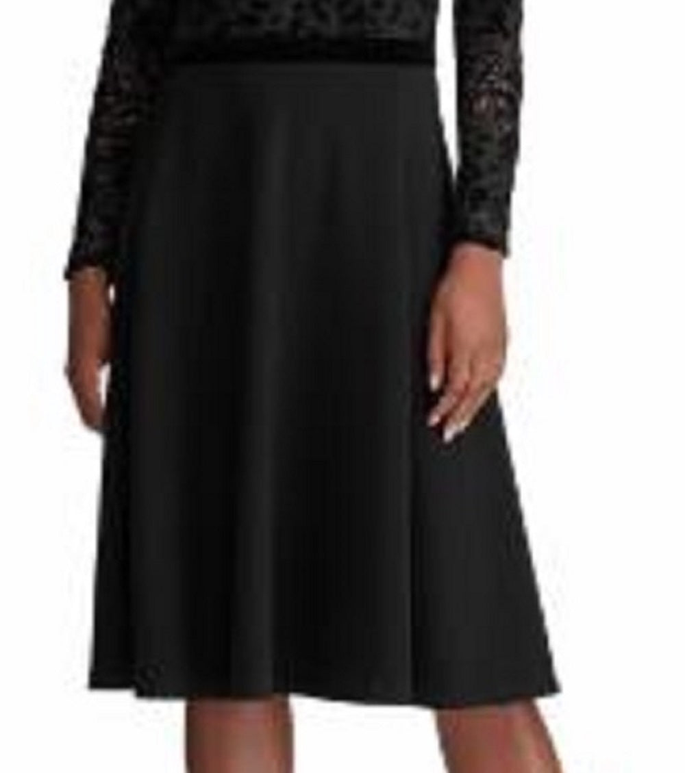 Vestido Ralph Lauren Feminino Bordado Renda Floral Manga Longa Gola Joia Abaixo do Joelho Ajuste Flare Para Usar no Trabalho Preto Tamanho 8