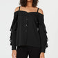 Blusa feminina Bar III com ombros descobertos, manga comprida e decote em V, preta, tamanho X-S