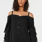 Blusa feminina Bar III com ombros descobertos, manga comprida e decote em V, preta, tamanho X-S