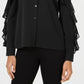 Blusa feminina Bar III com ombros descobertos, manga comprida e decote em V, preta, tamanho X-S
