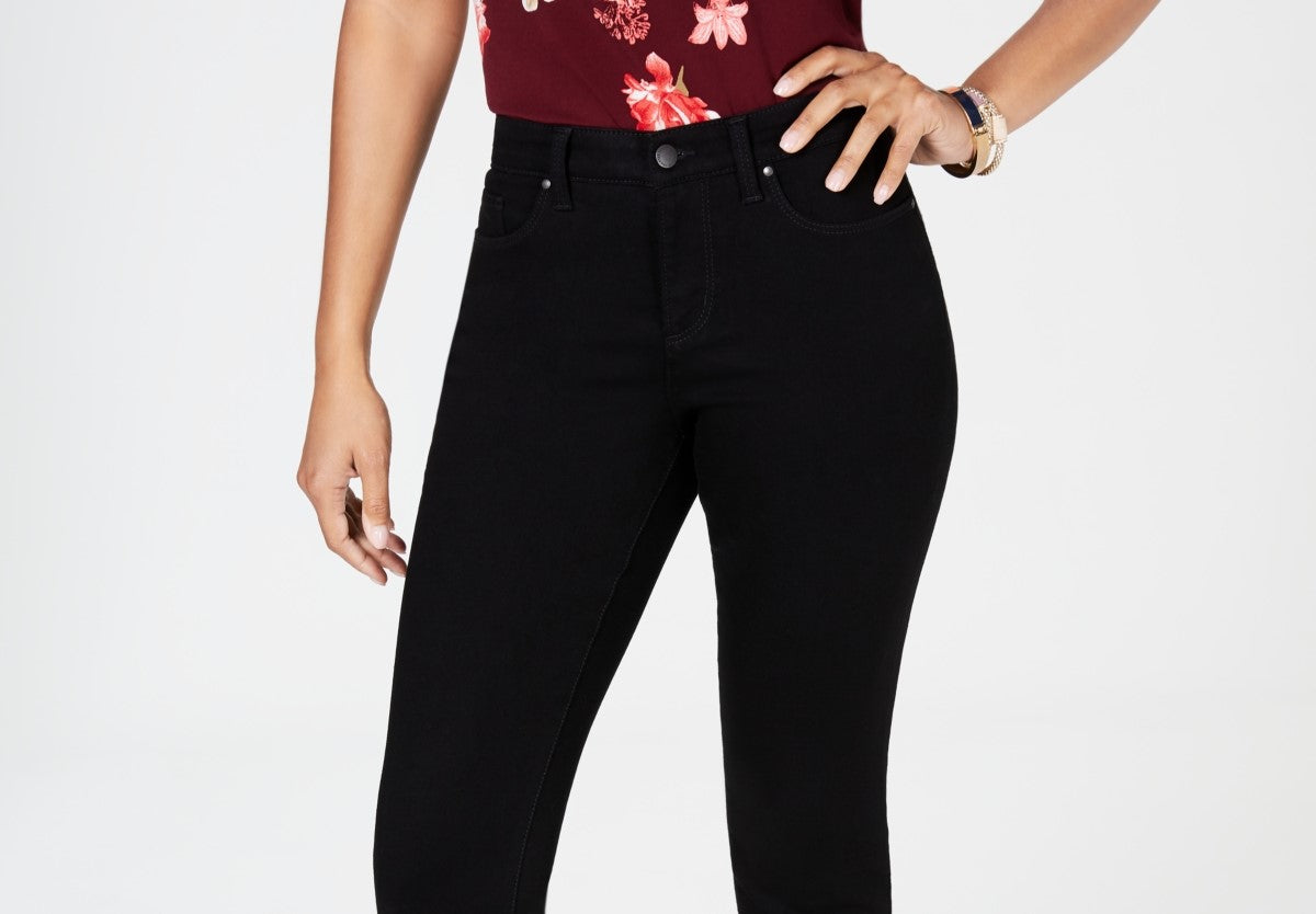 Calça jeans feminina Charter Club Tummy Control Bristol Capri preta tamanho 14 Petite
