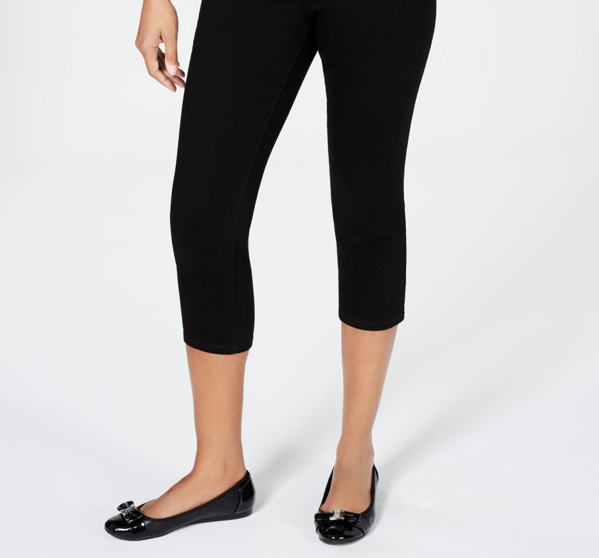 Calça jeans feminina Charter Club Tummy Control Bristol Capri preta tamanho 14 Petite