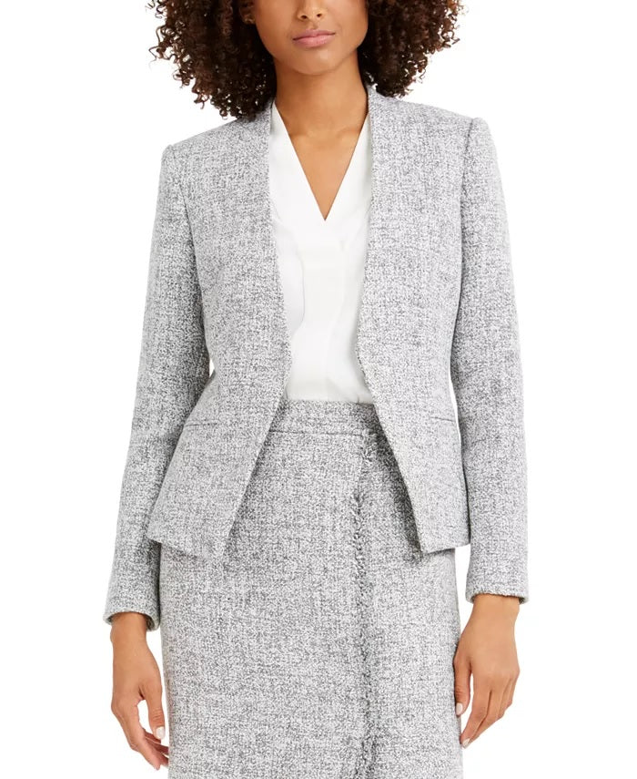 Calvin Klein Blazer Feminino Tweed Aberto Frente Cinza Tamanho 8